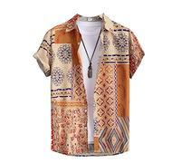 MAIISO Chemise Vintage pour Homme Chemises à Manches Courtes de Style Ethnique Africain T Shirt à la Mode imprimé de Motifs Traditionnels Summer Regular Button Casual Beach Blouse Top
