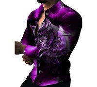 MAIISO Hommes Chemise imprimée 3D Tigre Lion Loup Chemises Vintage Slim Fit à Manches Longues Mode Bouton vers Le Bas Lapel Blouse Casual Regular Blouses Top