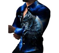 MAIISO Hommes Chemise imprimée 3D Tigre Lion Loup Chemises Vintage Slim Fit à Manches Longues Mode Bouton vers Le Bas Lapel Blouse Casual Regular Blouses Top
