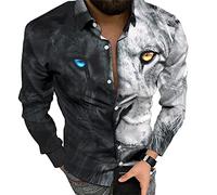 MAIISO Hommes Chemise imprimée 3D Tigre Lion Loup Chemises Vintage Slim Fit à Manches Longues Mode Bouton vers Le Bas Lapel Blouse Casual Regular Blouses Top