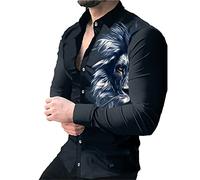 MAIISO Hommes Chemise imprimée 3D Tigre Lion Loup Chemises Vintage Slim Fit à Manches Longues Mode Bouton vers Le Bas Lapel Blouse Casual Regular Blouses Top