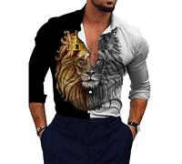 MAIISO Hommes Chemise imprimée 3D Tigre Lion Loup Chemises Vintage Slim Fit à Manches Longues Mode Bouton vers Le Bas Lapel Blouse Casual Regular Blouses Top