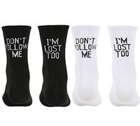 Maijia Lot de 4 paires de chaussettes humoristiques avec inscription « Don't Follow Me I'm Lost Too » - En coton - Unisexe - Pour femmes, hommes, filles, garçons, Noir , taille unique