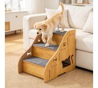 MAIJIAJU 1 escalier en bois pour chien, 3 marches, 35 cm, rampe pour petit | Surface en bois antidérapante stable, construction peu encombrante, convient pour canapé, lit, balcon