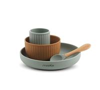 MAÏKA Coffret repas 4 pièces | dès 6 mois | en silicone | gobelet bol assiette et cuillère | bol et assiette avec ventouse | vaisselle incassable | compatible micro-onde lave-vaisselle | Ocre & Sauge