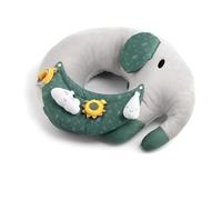 MAÏKA Coussin d'activités pour bébé | à partir de 3 mois | usage évolutif | 4 jouets inclus | developpe les sens de bébé | tablette amovible et coussin déhoussable | coussin mignon en forme d'éléphant