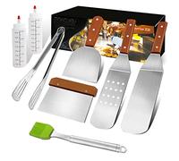 MAIKEHIGH 9Pcs Ensemble Spatule Plancha Accessoires Set, INOX Barbecue Kit | Professionnelle BBQ Plaque Teppanyaki Outils pour Griller, Cuisson à Plat, Plaque Chauffante Cadeau Noel