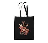 Maikomanija Sac fourre-tout réutilisable en toile de coton lavable avec inscription « Eat Sleep Flight Repeat Aviation Pilot », Noir , Taille unique
