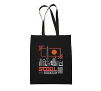 Maikomanija Seoul Capitale Corée du Sud Sac fourre-tout réutilisable en toile de coton lavable à l'épaule, Noir , Taille unique