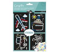 Maildor AF035C - Kit créatif enfant Crafty - 3 planches de GOMMETTES + 4 DÉCORS FOND NOIR 14,8x21 cm - TRANSPORTS