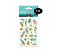Maildor CY005Opack - GOMMETTES 3D Cooky - LOT DE 10 planches 12x8 cm - 350 stickers - FUSÉES SPATIALES