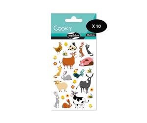 Maildor CY022Opack - GOMMETTES 3D Cooky - LOT DE 10 planches 12x8 cm - 200 stickers - ANIMAUX DE LA FERME