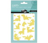 Maildor AE218C - GOMMETTES Glitty - 4 planches 16x10,5 cm - 36 Stickers PAILLETÉS - LICORNES - JAUNE/ROSE