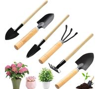 MaiLence Lot de 6 mini outils de jardinage pour enfants - Mini binette de jardin - Petite pelle de jardin - Râteau - Kit d'outils de jardin pour bonsaï, transplantation, ameublissement de la terre