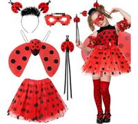 Mailfull 5 Pièces Costume Miraculous Déguisement de Coccinelle Ladybug Tutu Ailes Masque pour Yeux Baguette et Serre-tête pour Halloween Carnaval Cosplay