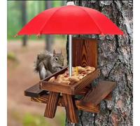Mailfull Mangeoire pour Écureuils Maison ÉCureuil D'extérieur en Bois avec Parapluie Et Porte MaïS pour Jardin et Arbre