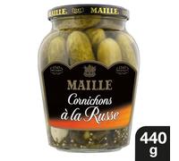 MAILLE - Cornichons à la Russe au Croquant Authentique, Saveur Acidulée en Bocal 440g - Le Lot De 3