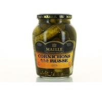 MAILLE Cornichons à la Russe - Pot en verre de 440g - Condiment slave aux notes acidulées, aneth et ail - Accompagne terrines et fromages - Lot de 3