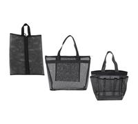 Maille Noire Trousse de Maquillage Poignée Portable 3 Pièces | Polyester, Drainage Rapide en Maille, Rangement Organisé, pour Piscine, Croisière, Outils et Tongs