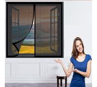 Maille Rideau Moustiquaire Fermeture 85 x 110 cm Moustiquaire avec Protection Installation Simple Rideau Maille Rideau pour Baie Vitree, Noir