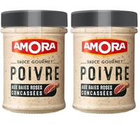 MAILLE - Sauce Gourmet Poivre aux Baies Roses Concassées - Texture Onctueuse et au Goût Optimal - sans Arôme Artificiel - 188g (Lot de 2)