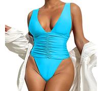 Maillot 1 Piece Haut Maillot de Bain Femme 2026 Nouveaux Maillots de Bain Maillots Sexy Plissés À Taille Haute Shorty Menstruel Bustier (Blue,S)