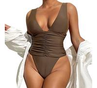 Maillot 1 Piece Haut Maillot de Bain Femme 2026 Nouveaux Maillots de Bain Maillots Sexy Plissés À Taille Haute Shorty Menstruel Bustier (Coffee,L)