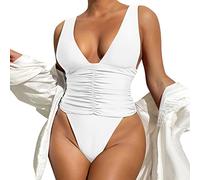 Maillot 1 Piece Haut Maillot de Bain Femme 2026 Nouveaux Maillots de Bain Maillots Sexy Plissés À Taille Haute Shorty Menstruel Bustier (White,L)