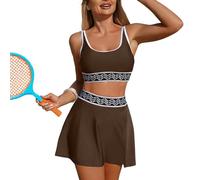 Maillot 2 Pieces Femme Bain Bikini Taille Haute Push Up Gainant Ventre Plat Rembourré Élégant Confortable Plage Été Beachwear Slim Cache Ventre Ensemble Jupe D_Café， D_Café