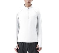 Maillot Actif pour Course à Zip 1/4 Homme, T-Shirt Sportif à Manches Longues pour Gym avec Oeillets pour Pouces, Sèche Vite, Évacuation de l’Humidité, Élastique, Léger, Protection UV,Blanc,M