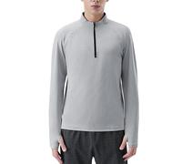 Maillot Actif pour Course à Zip 1/4 Homme, T-Shirt Sportif à Manches Longues pour Gym avec Oeillets pour Pouces, Sèche Vite, Évacuation de l’Humidité, Élastique, Léger, Protection UV,Gris,L