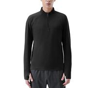Maillot Actif pour Course à Zip 1/4 Homme, T-Shirt Sportif à Manches Longues pour Gym avec Oeillets pour Pouces, Sèche Vite, Évacuation de l’Humidité, Élastique, Léger, Protection UV,Noir,M