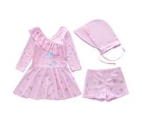 Maillot Anti UV Enfant Bain Deux pièces avec Jupe et Bonnet Bain Assorti, Tankini à Volants Mignon Adolescentes et Jeunes (2-3 Years)