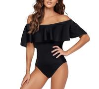 Maillot Bain Femme 1 Piece- Culotte Physiologique 4 Couches pour Femme ImperméAble Maillot De Bain Bikini PéPlum à Une éPaule Chic