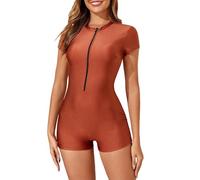 Maillot Bain Femme 1 Piece,Maillot De Bain Tankini De Sport avec Fermeture éClair sur Le Devant Et Shorty IntéGré IdéAl pour La Plage Et La Piscine