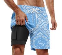 Maillot Bain Homme 2-In Short De Plage Court Aquatique Doublure Microfibre Boxer 2 In 1 Tight Liner Avec Zip Poche Surf Respirant Shorts Étanche Séchage Rapide En Running Grande Taille Maillots Bleu c
