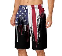 Maillot Bain Homme Short SéChage Rapide，Mens Summer Independence Day Plus Size Pants Pocket Drawstring Loose Casual Sports Running Straight Five Points Shorts Beach Pants