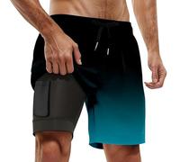 Maillot Bain Homme Shorts De Étanche Séchage Rapide 2 en 1 Short Plage Court Training Zip Caché Boxer 2-in Slip Léger Résistant Au Chlore Sport Fitness Respirant avec Poche Bleu Ciel 4XL