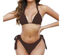 Maillot Bandeau Maillot Grossesse 2 Piece New Bikini Women's Two Piece Swimsuit Solid Color Three Point European and American Sexy Grossesse 2 Ensemble Été Femme Chic (Coffee L)