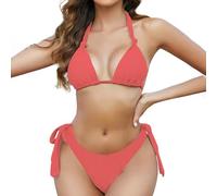 Maillot Bandeau Maillot Grossesse 2 Piece New Bikini Women's Two Piece Swimsuit Solid Color Three Point European and American Sexy Grossesse 2 Ensemble Été Femme Chic (Red XL)