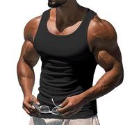 Maillot Corps Homme Été Couleur Pure Polyvalent Gilet Sport Homme Fitness Workout Bodybuilding Muscle Shirts Homme Slim Fit Débardeur Homme C-Black 3XL