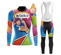 Maillot Cyclisme Femme Hiver Tenue Cycliste en Polaire Thermique,Vêtements Velo VTT Jersey Manche Longue et Pantalon à Bretelle avec 19D Coussin Gel,Ensemble Combinaisons de Cycling Respirant(A11,S)