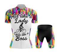 Maillot Cyclisme Femme Tenue Cycliste Été,Vêtements de Velo VTT Manche Courte MTB Jersey Shirt et Cuissard Shorts avec 19D Coussin Gel,Ensemble Combinaisons de Cycling Respirant Séchage Rapide(1,L)