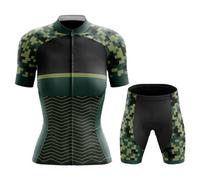 Maillot Cyclisme Femme Tenue Cycliste Été,Vêtements de Velo VTT Manche Courte MTB Jersey Shirt et Cuissard Shorts avec 19D Coussin Gel,Ensemble Combinaisons de Cycling Respirant Séchage Rapide(12,M)