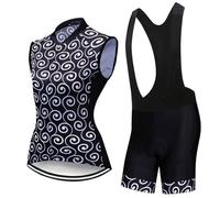 Maillot Cyclisme Femme Tenue de Cycliste Été,Vêtements de Velo VTT sans Manches MTB Gilet et Cuissard à Bretelle avec 19D Coussin Gel,Ensemble Combinaisons de Cycling Respirant Séchage Rapide(15,XXL)
