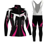 Maillot Cyclisme Femme,Vêtements de Velo VTT Tenue de Cycliste Manche Longue MTB Jerseys et Pantalon à Bretelle avec 9D Coussin Gel,Ensemble Combinaisons de Cycling Respirant Séchage Rapide(1,M)