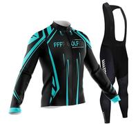 Maillot Cyclisme Homme Manche Longue Set,Vêtements Cyclisme Homme Hiver Tenue Cycliste en Polaire Thermique Maillot de Velo VTT Manche Longue Jersey et Pantalon à Bretelle (PA3,XL)