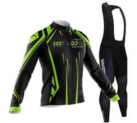 Maillot Cyclisme Homme Manche Longue Set,Vêtements Cyclisme Homme Hiver Tenue Cycliste en Polaire Thermique Maillot de Velo VTT Manche Longue Jersey et Pantalon à Bretelle (PA1,XL)