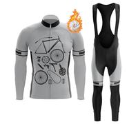 Maillot Cyclisme Homme Tenue Cycliste Hiver,Vêtements Velo VTT en Polaire Thermique Jersey Manche Longue et Pantalon à Bretelle avec 9D Coussin Gel,Ensemble Combinaisons de Cycling Respirant(7,XXL)