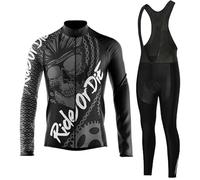Maillot Cyclisme Homme Tenue de Cycliste Manche Longue,Vêtements de Velo VTT MTB Jerseys et Pantalon à Bretelle avec 9D Coussin Gel,Ensemble Combinaisons de Cycling Respirant Séchage Rapide(11,M)